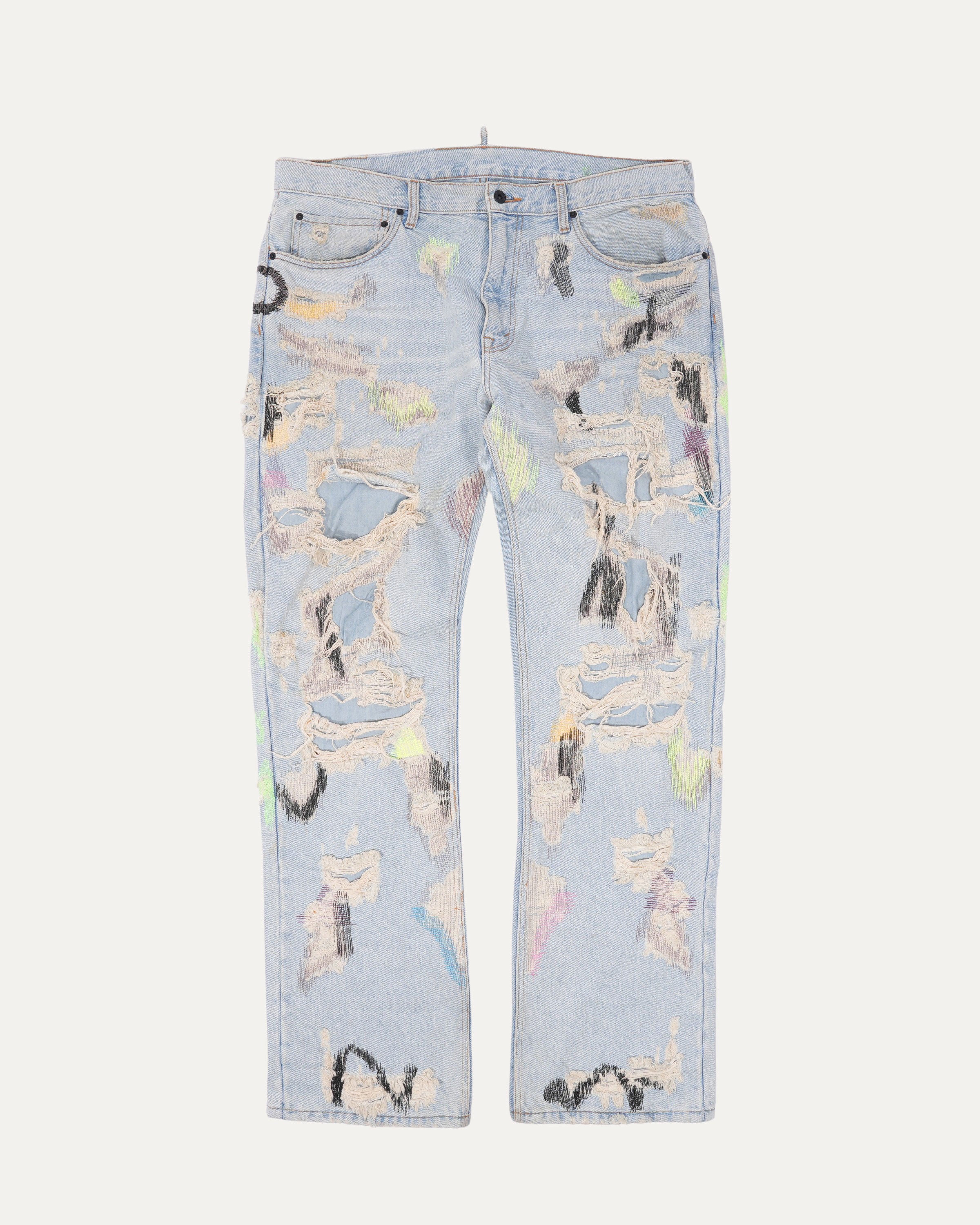 Distressed Embroidered Jeans