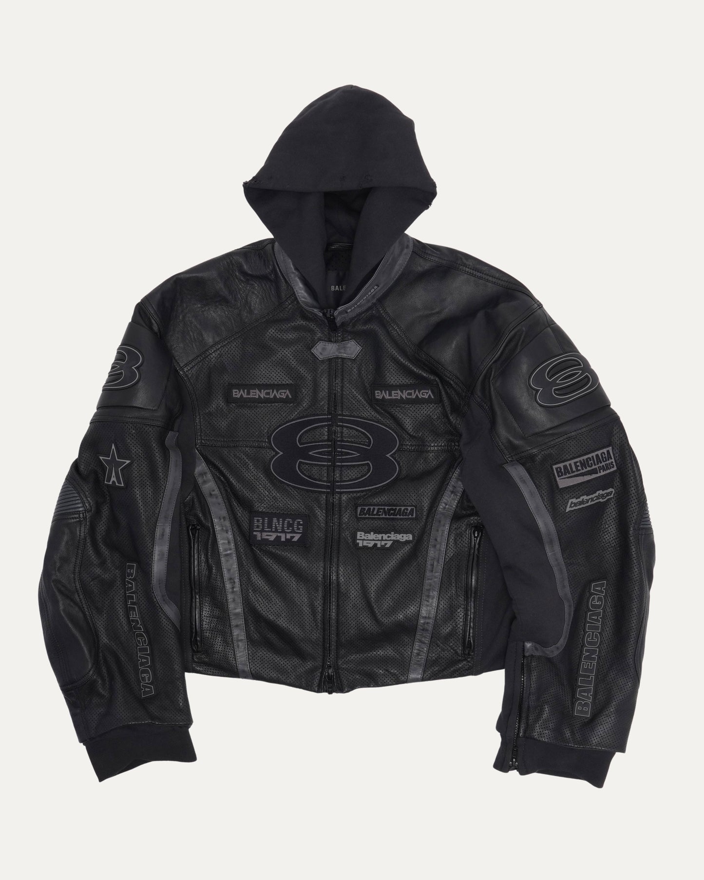 Hooded Leather Biker Jacket