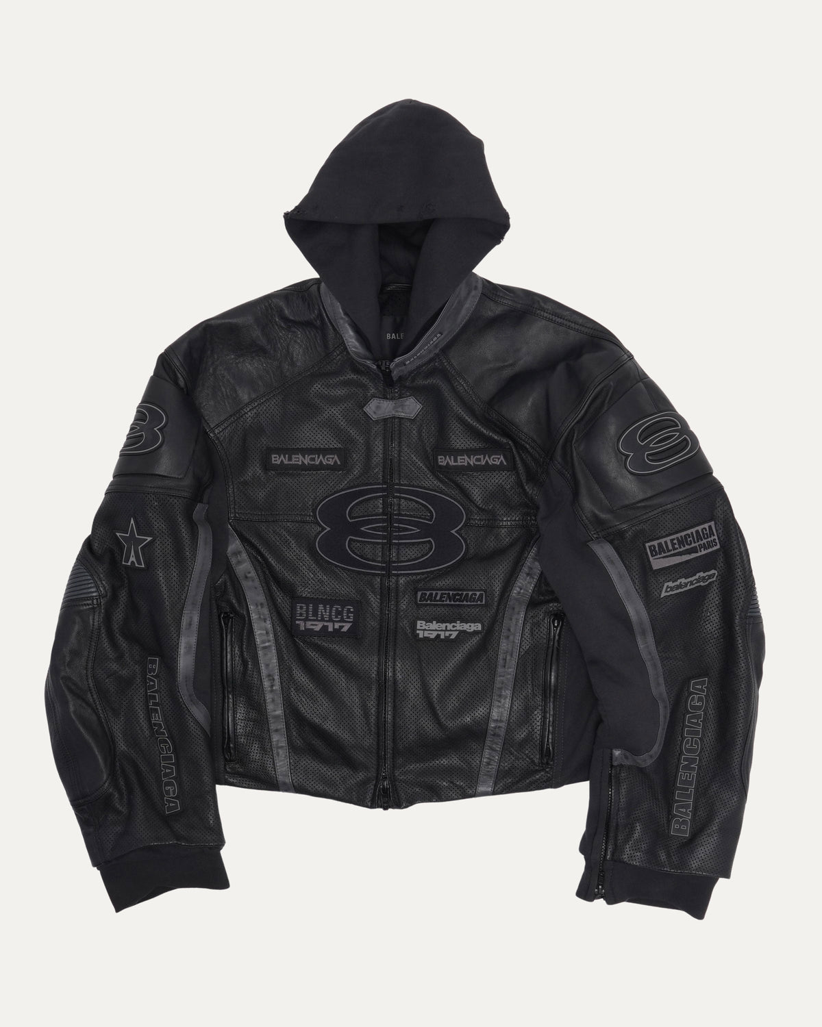 Hooded Leather Biker Jacket