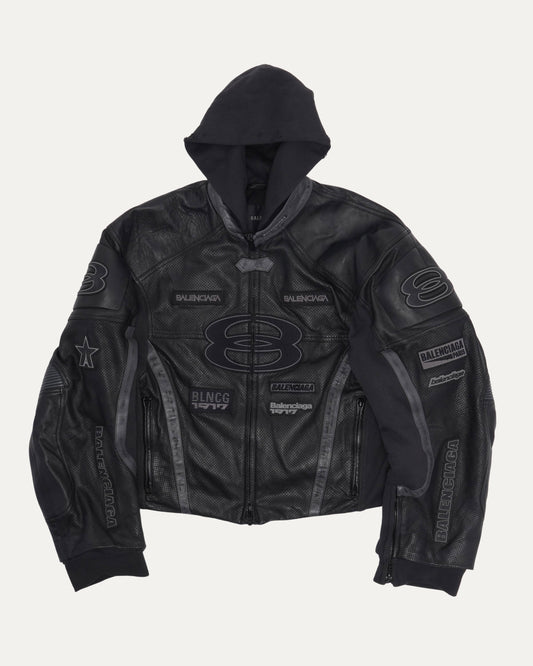 Hooded Leather Biker Jacket