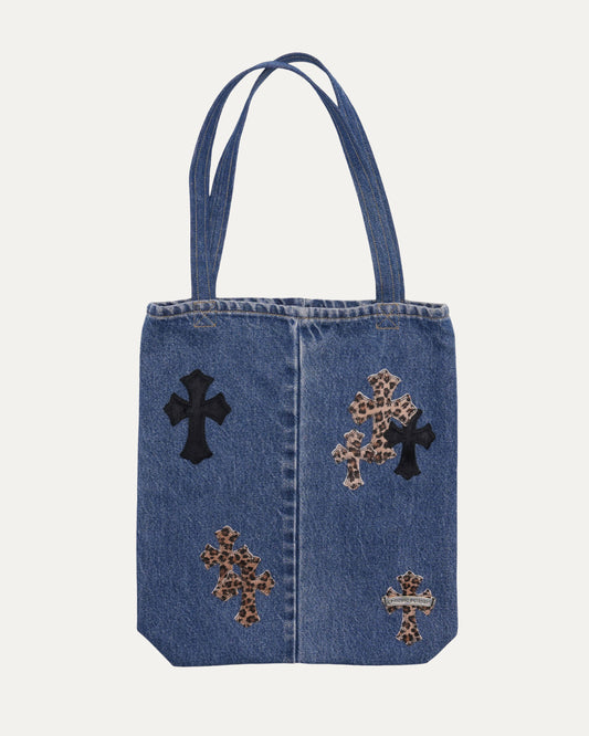 Denim Cross Patch Tote Bag