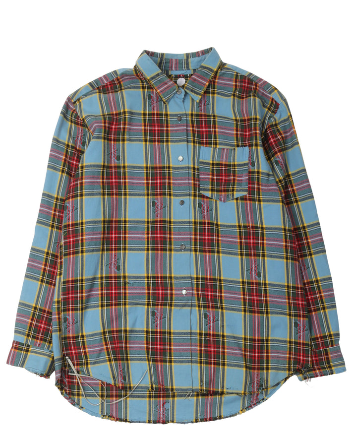Distressed Cotton Flannel Shirt