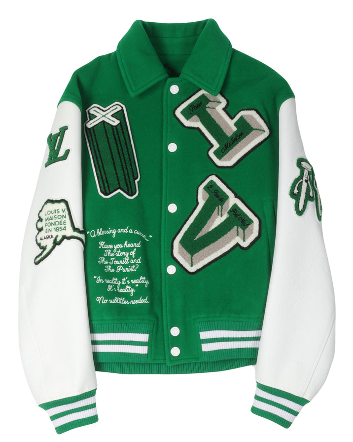 Multi-Patches Mixed Leather Varsity Blouson