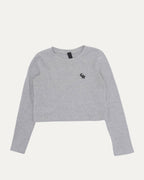 Cropped Embroidered Thermal Long Sleeve T-Shirt