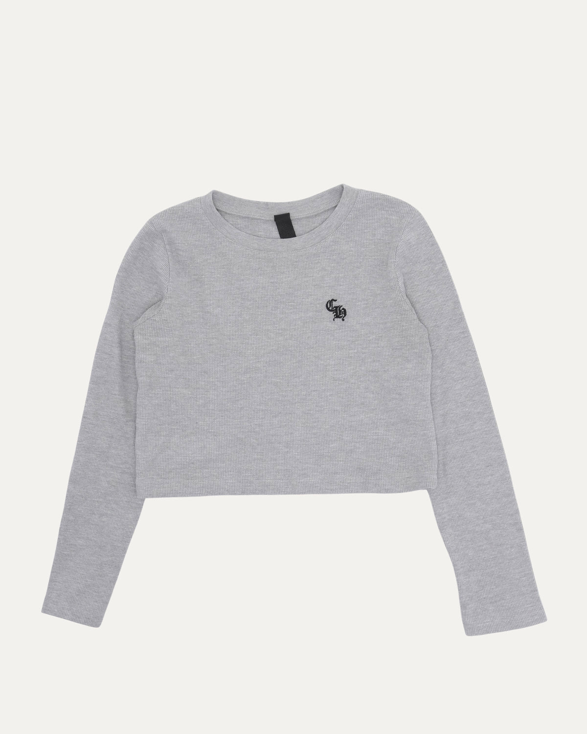 Cropped Embroidered Thermal Long Sleeve T-Shirt