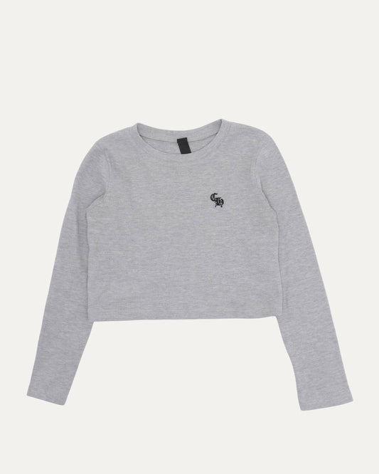 Cropped Embroidered Thermal Long Sleeve T-Shirt