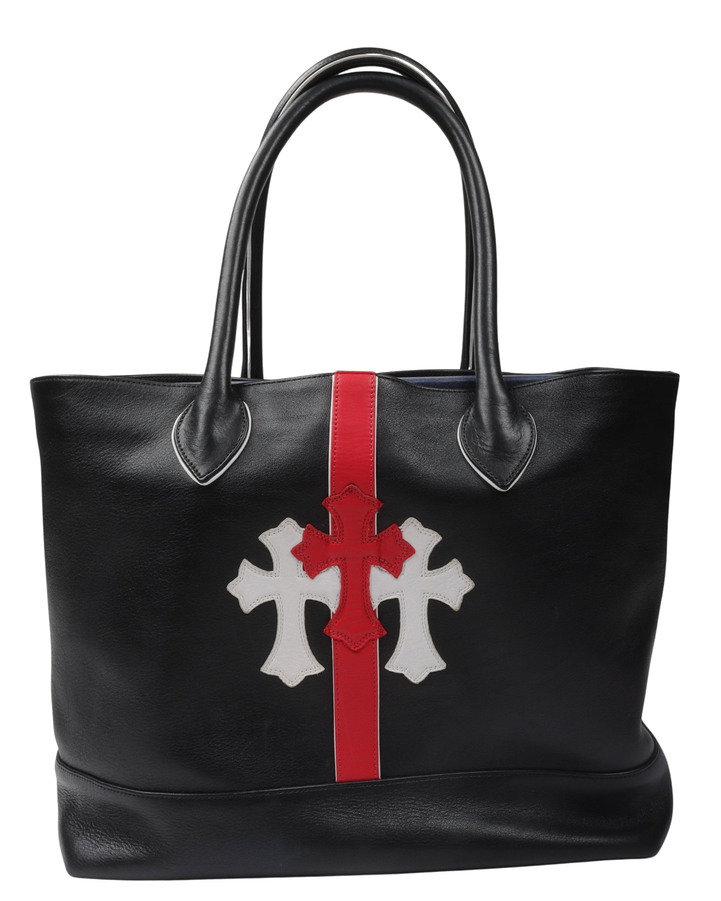 Chrome Hearts Striped Leather Cemetery Cross Patch Tote Bag