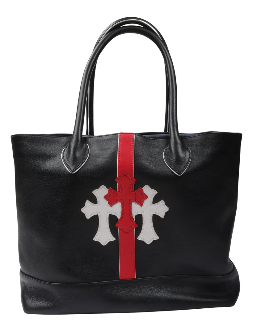 Striped Leather Cemetery Cross Patch Tote Bag