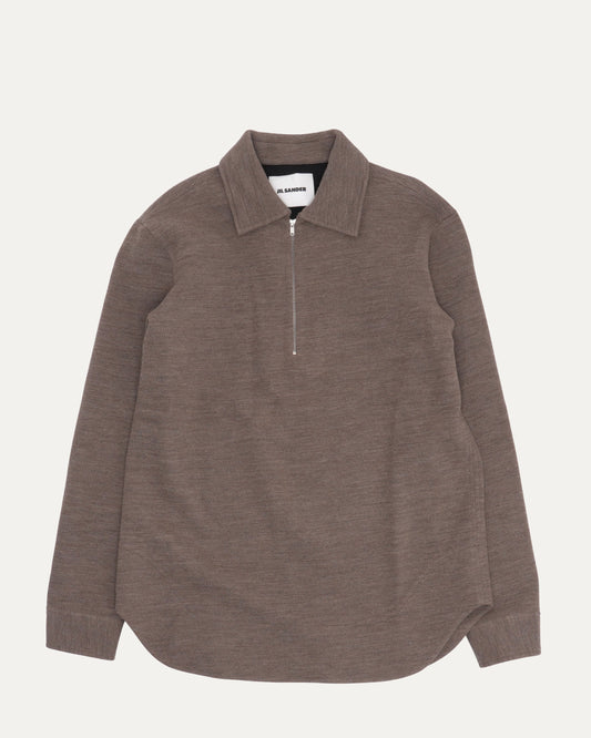 Virgin Wool Blend Quarter Zip Polo Shirt