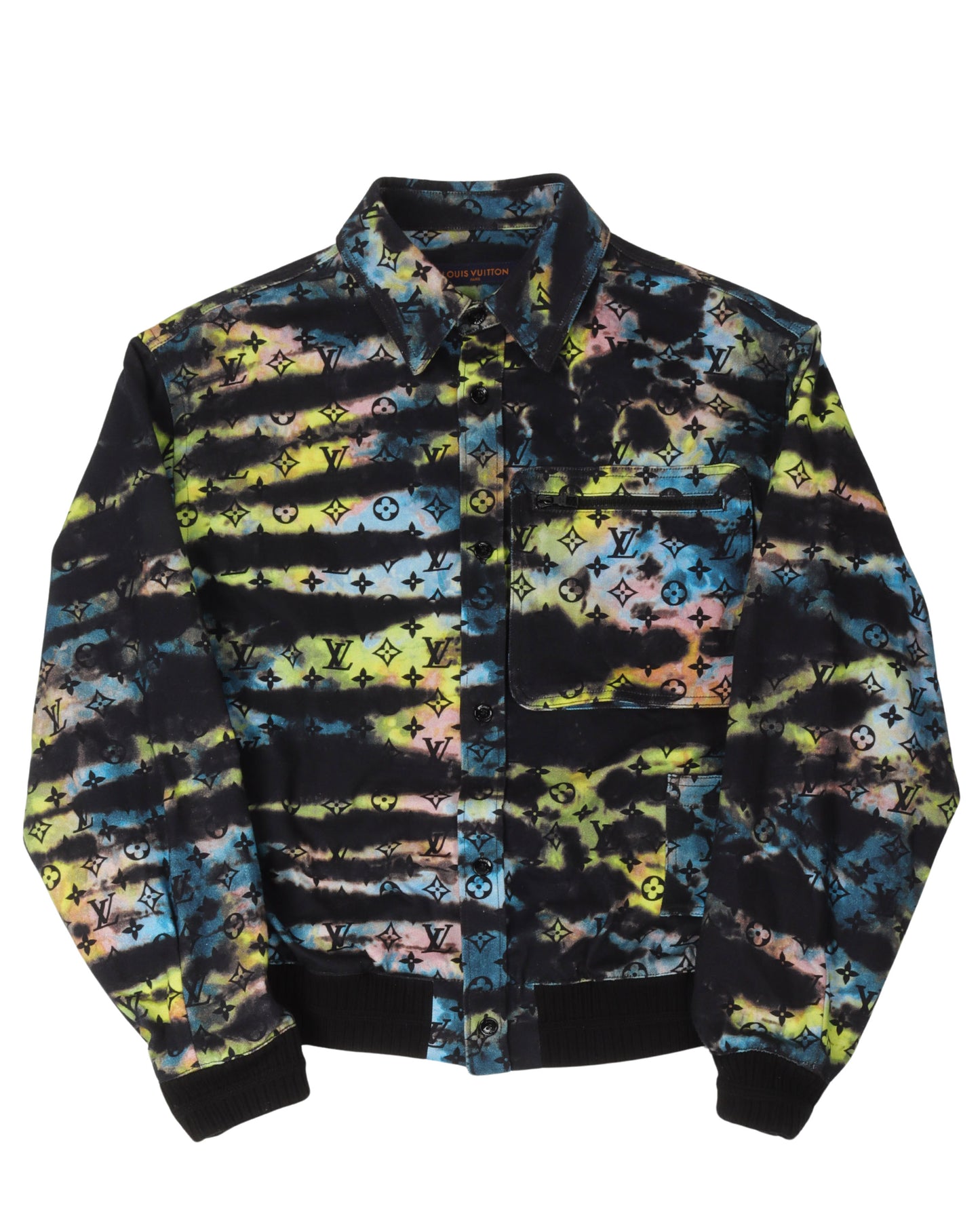 Monogram Watercolor Collared Denim Bomber Jacket