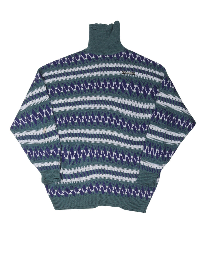 Patterned Wool Blend Turtleneck Sweater