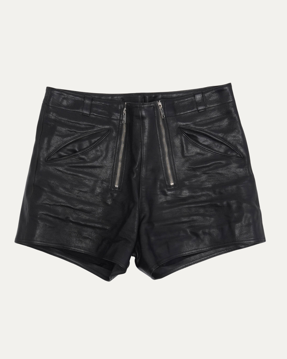 Double-Zip Leather Shorts