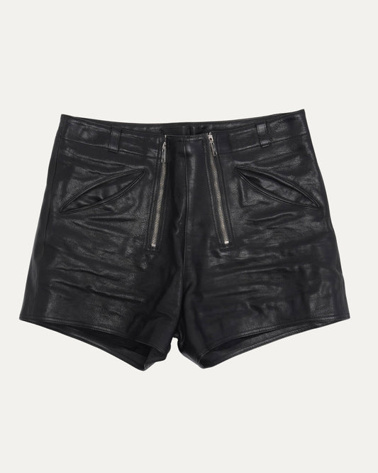 Double-Zip Leather Shorts