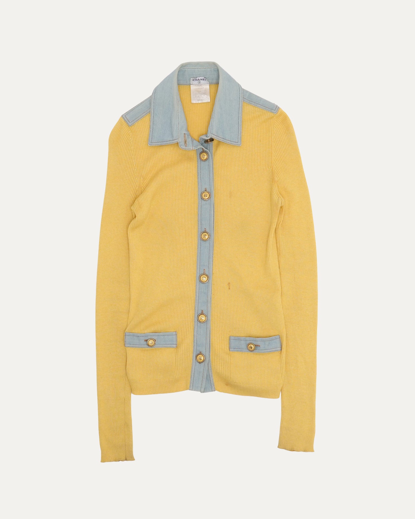 Denim Trim Cardigan Sweater