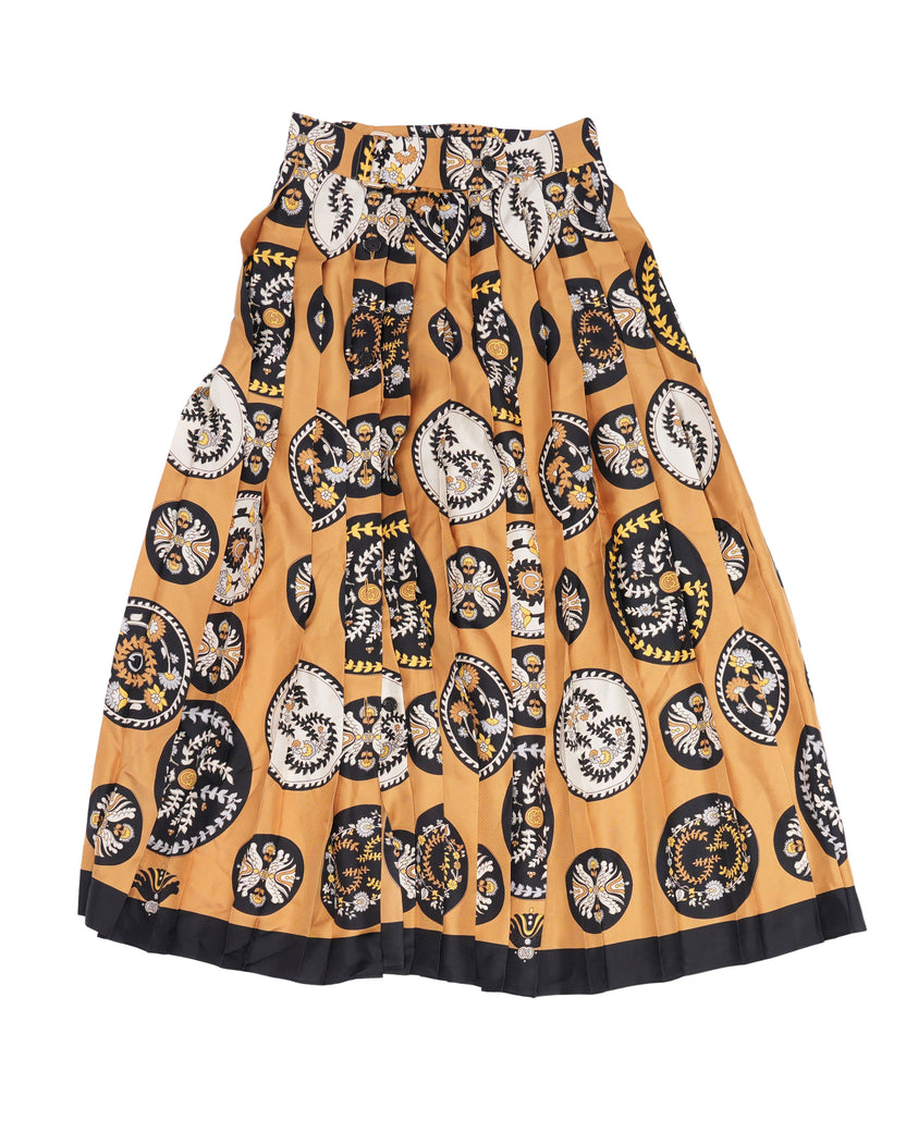 Printed Pleated Midi Skirt