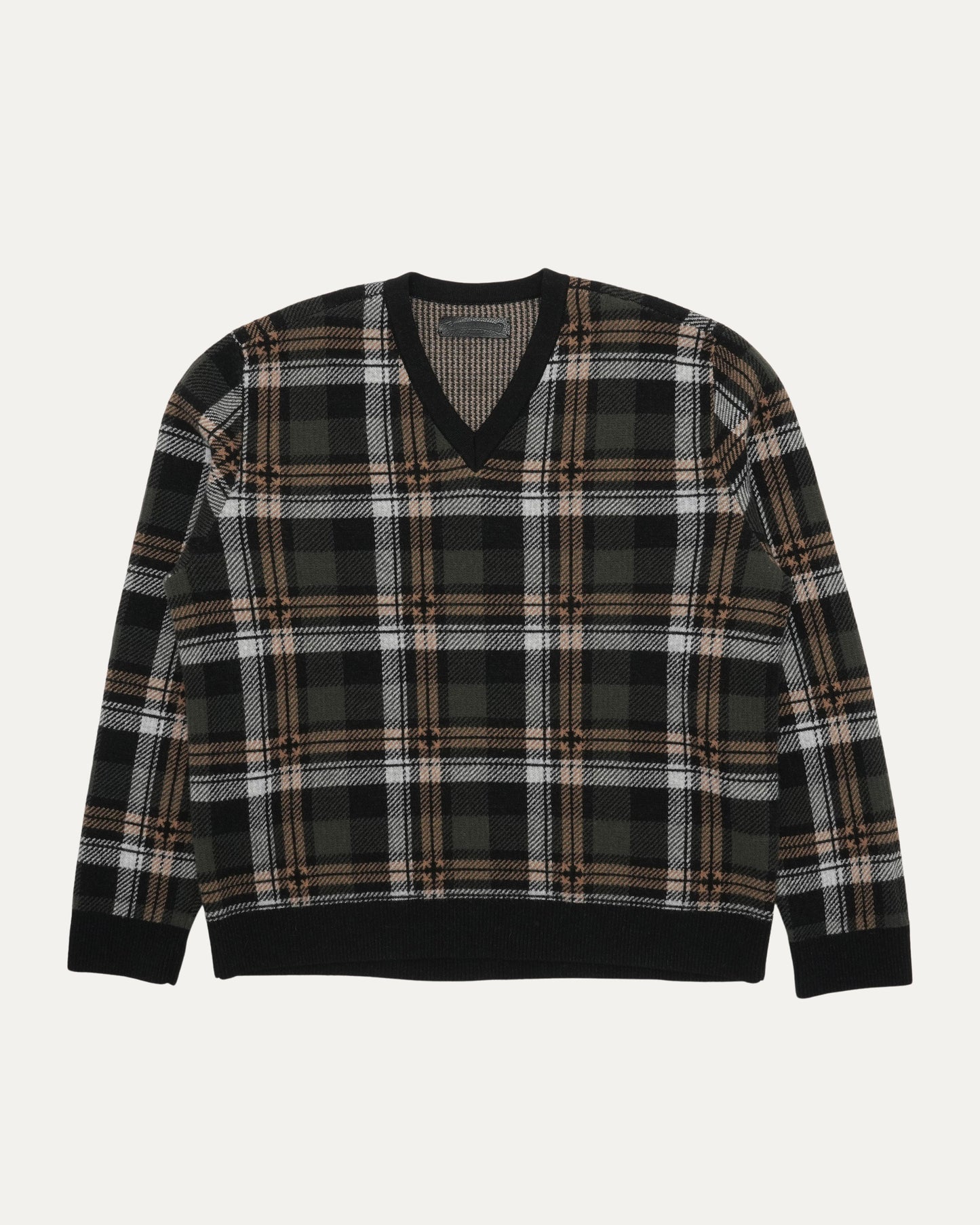 Cashmere Blend Plaid V-Neck Sweater