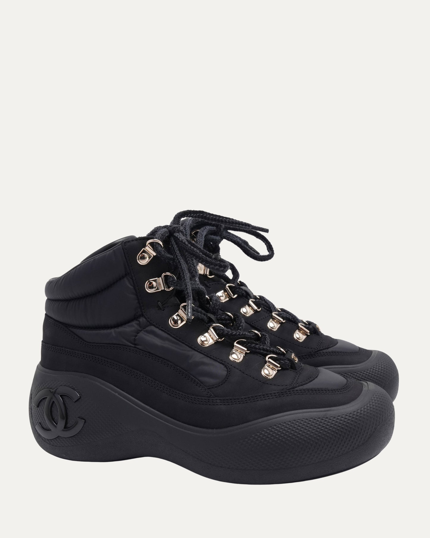 Nylon CC Lace Up Ankle Boots
