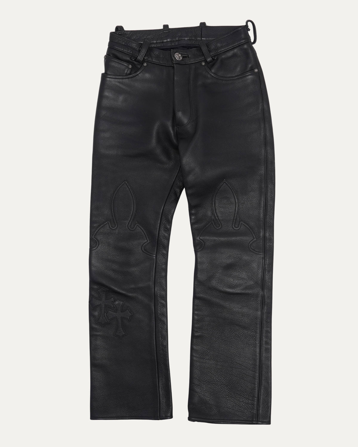 Leather Cross Patch Fleur Knee Pants