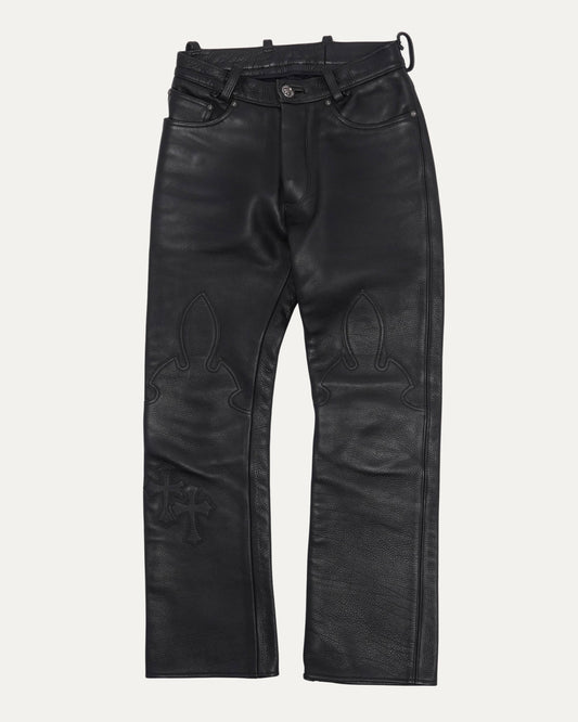 Leather Cross Patch Fleur Knee Pants