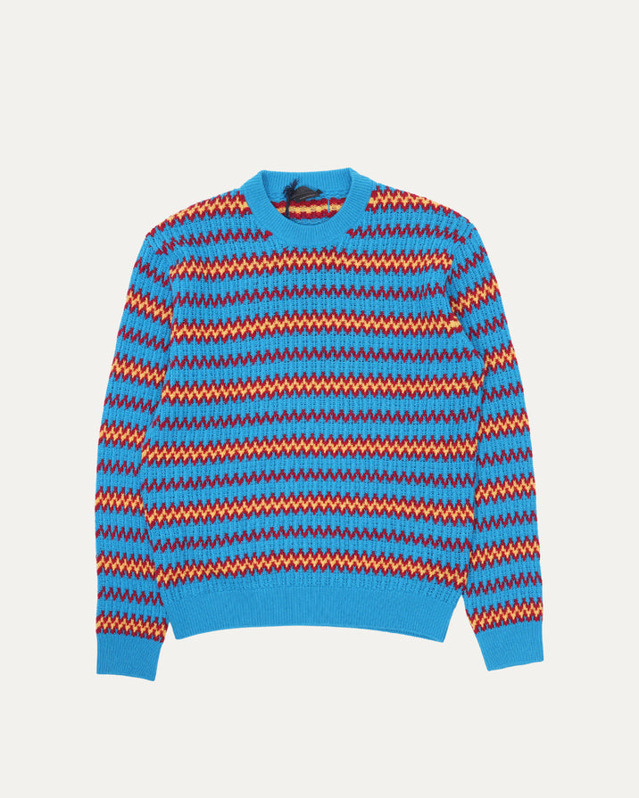 Wool Blend Multicolor Zig Zag Striped Sweater