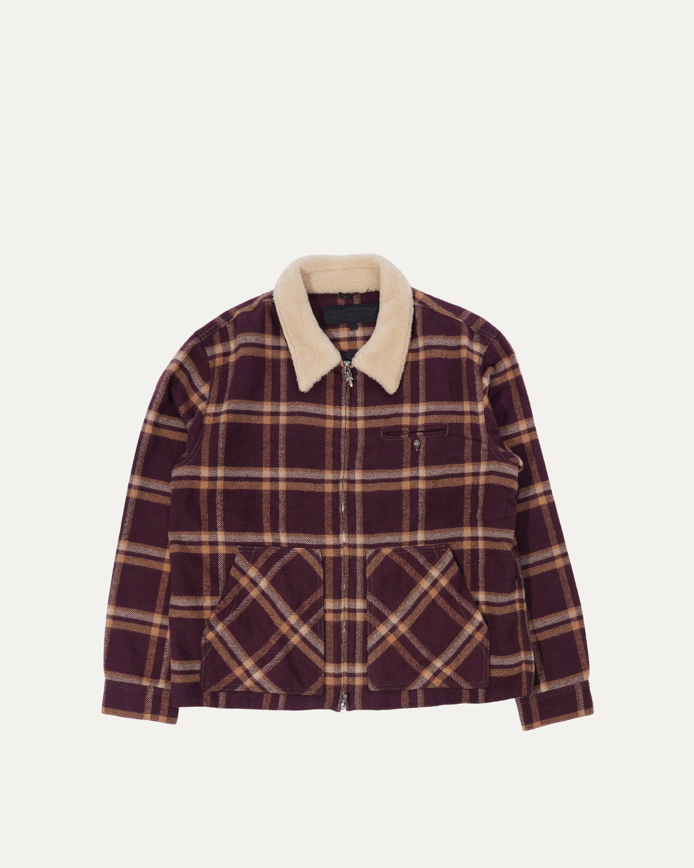 Flannel Shearling Collar Zip Up Jacket