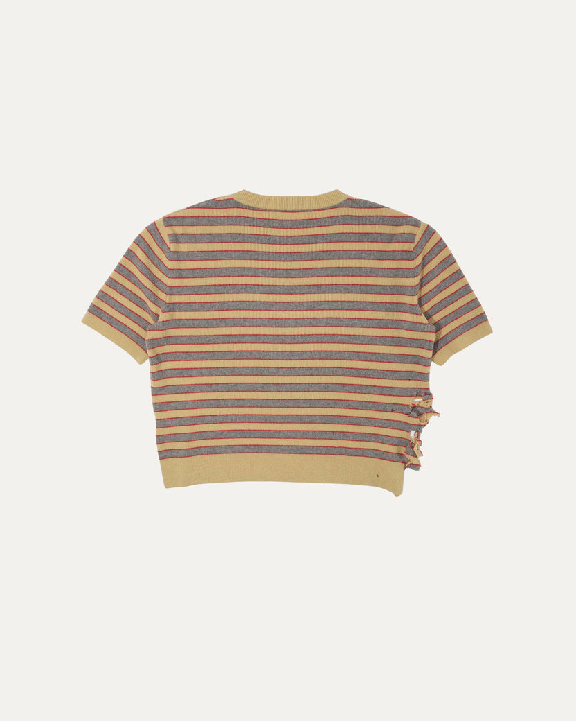 Larry Slim-Fit Cropped Distressed Striped Cashmere Sweater