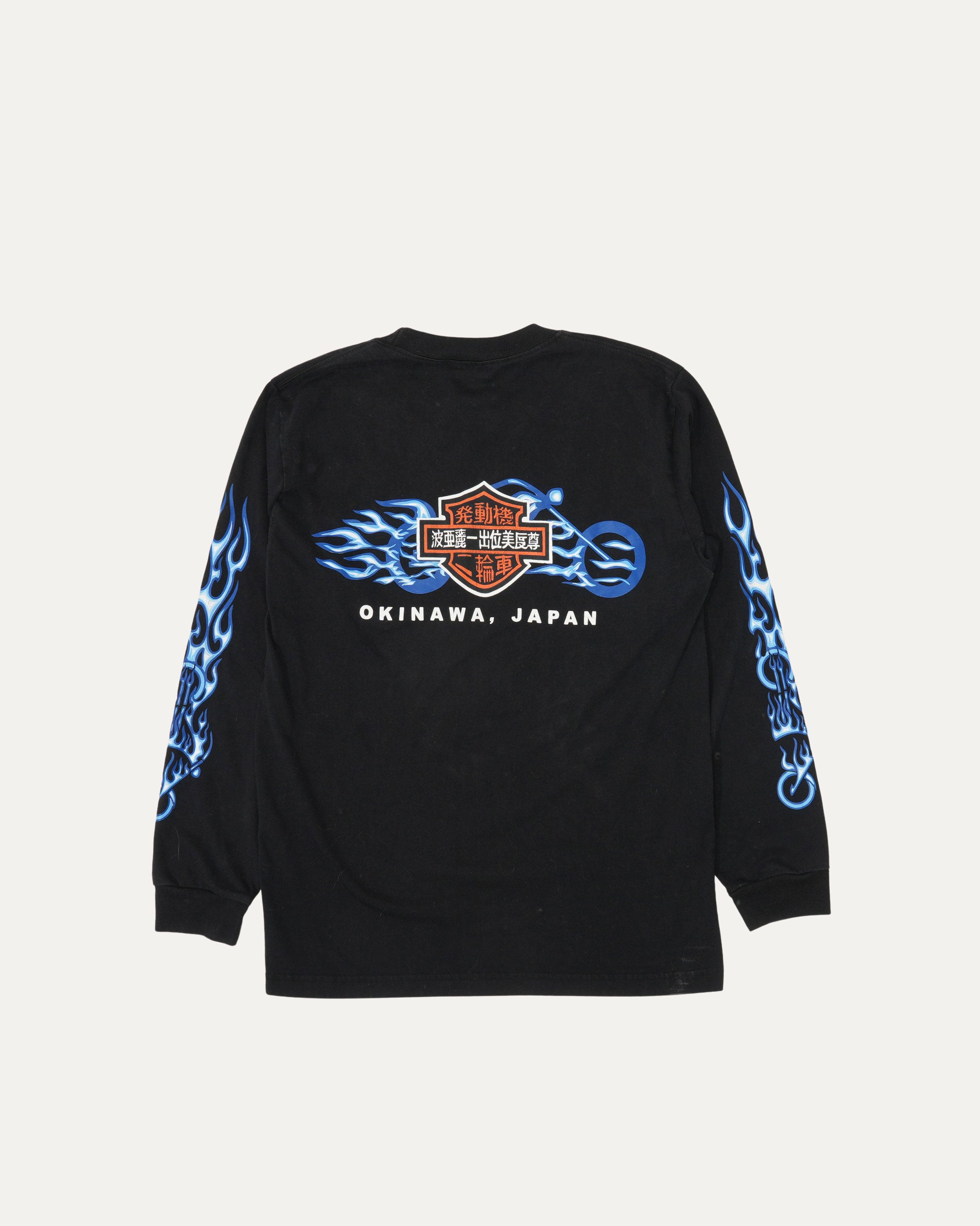 Harley Davidson Japan Okinawa Blue Flames Long Sleeve T-Shirt