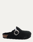Dagger Embellished Shearling Lined Birkenstock Boston Suede Mule