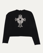 Rhinestone Hairy Cross V-Neck Sweater