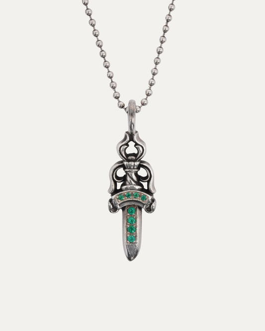Emerald Dagger Pendant on Ball Chain Necklace