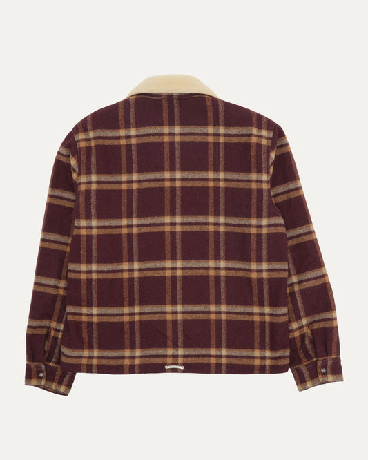 Shearling Collar Zip Up Flannel Jacket