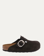 Cross Embellished Birkenstock Boston Suede Mule