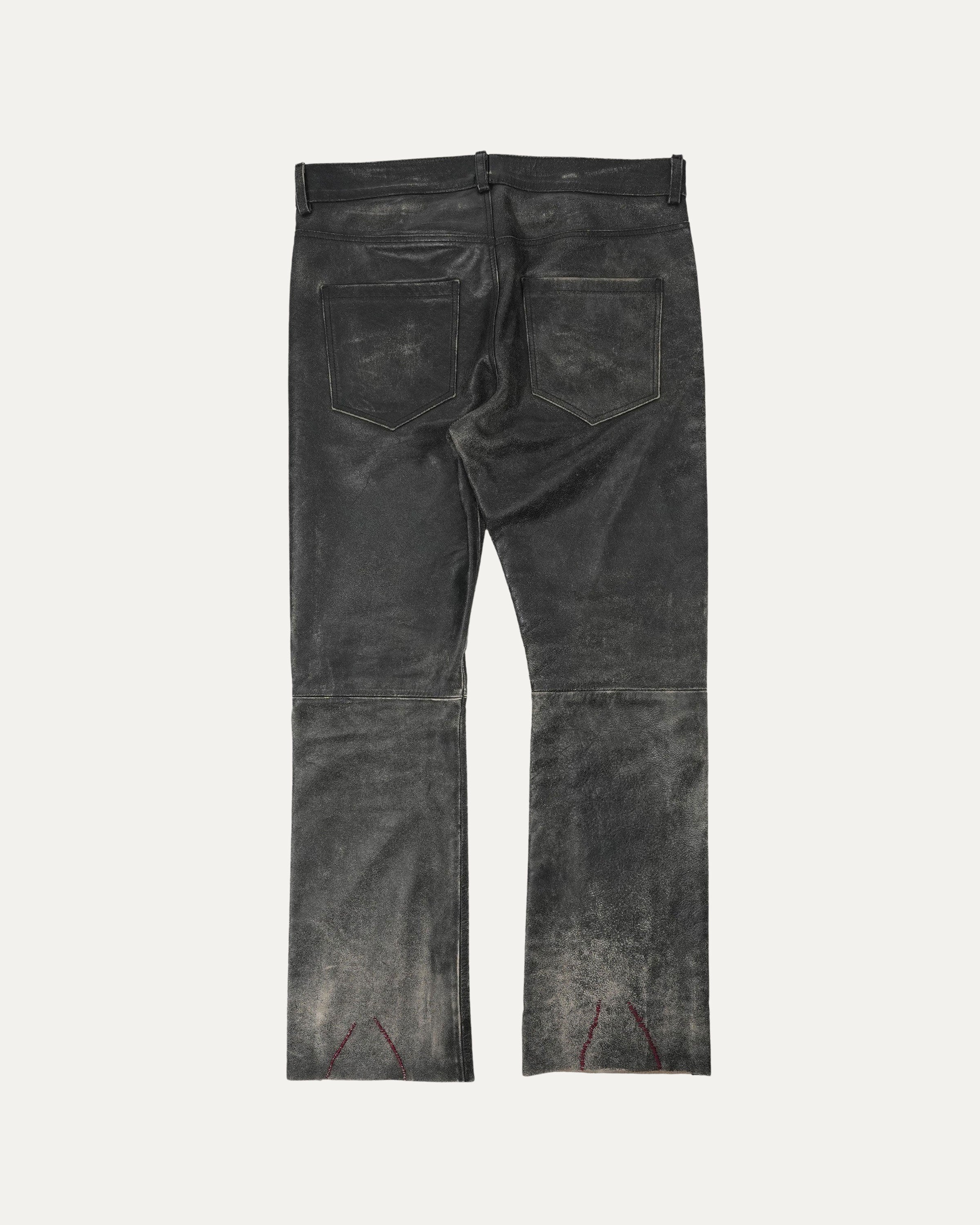 Repaired Raw Hem Leather Flare Pants