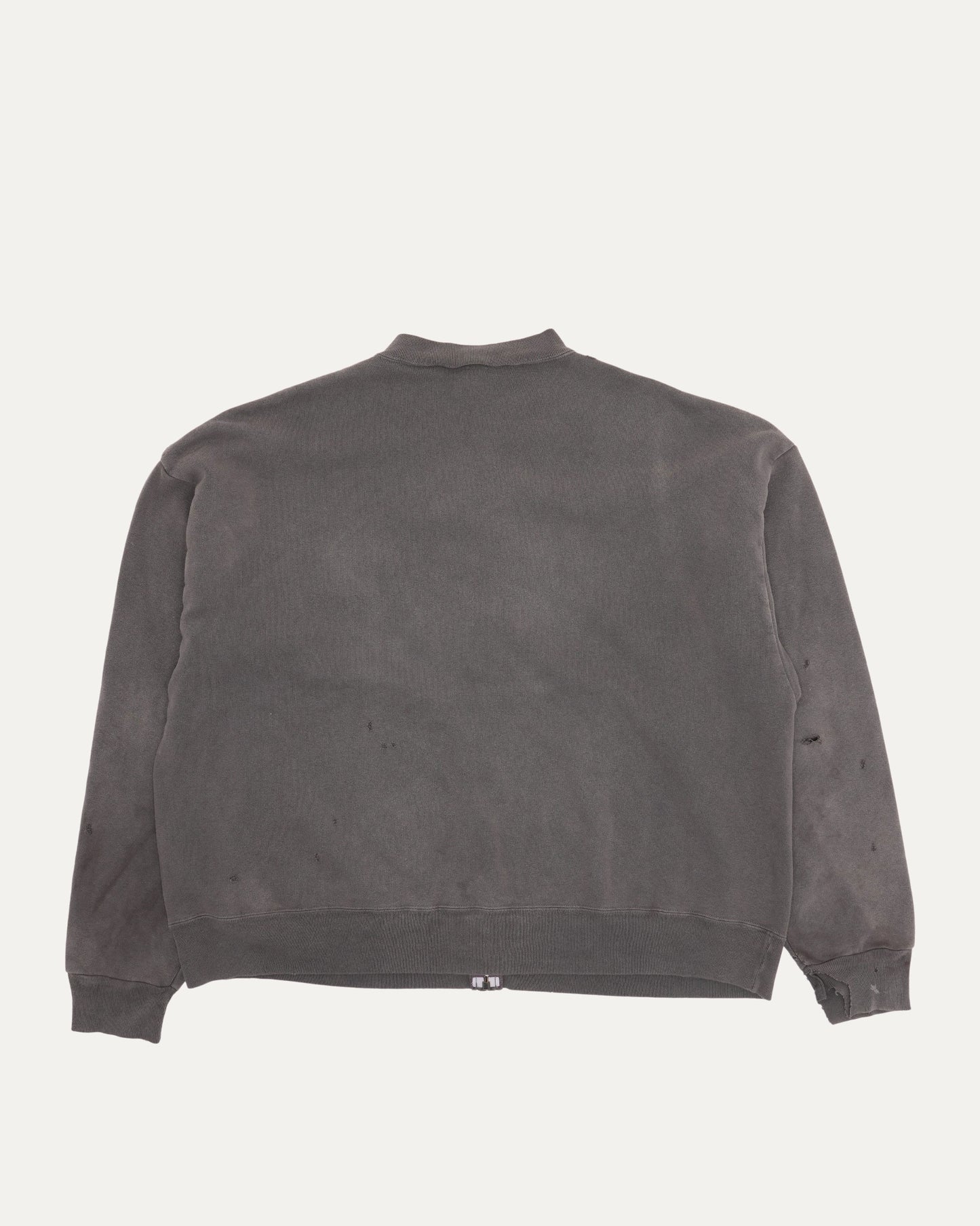 Distressed Zip Up Crewneck Sweatshirt