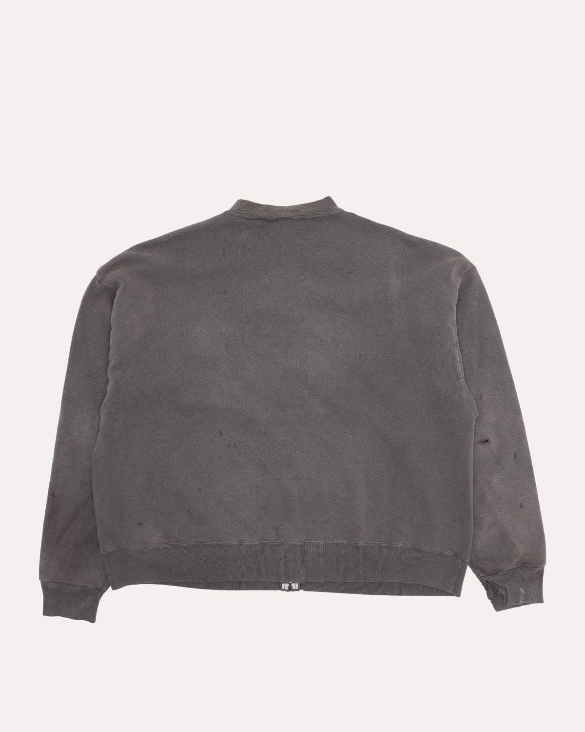 Distressed Zip Up Crewneck Sweatshirt