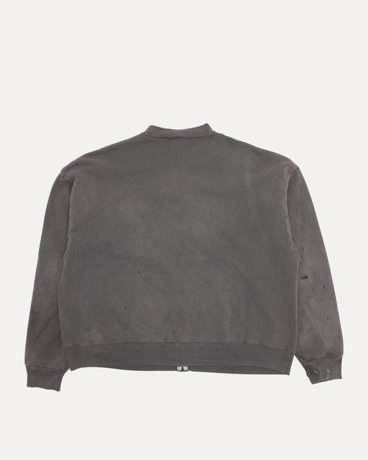 Distressed Zip Up Crewneck Sweatshirt