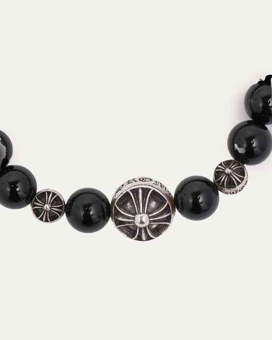 Large Multi Charm Onyx Bead Bracelet