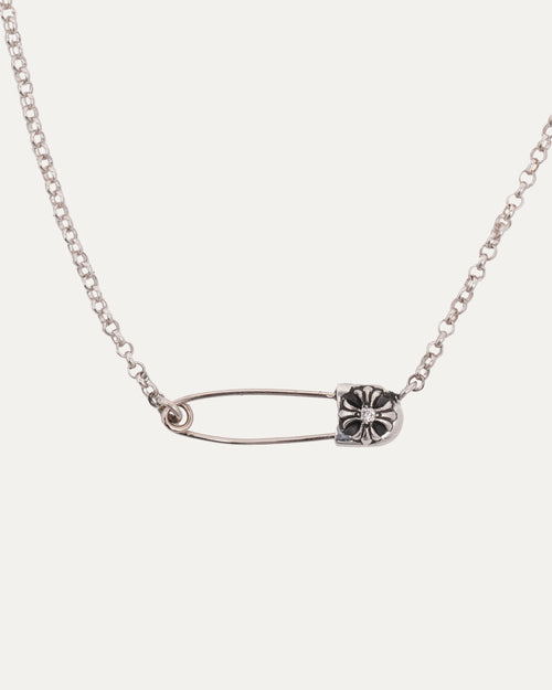 Diamond Safety Pin Roll Chain Necklace