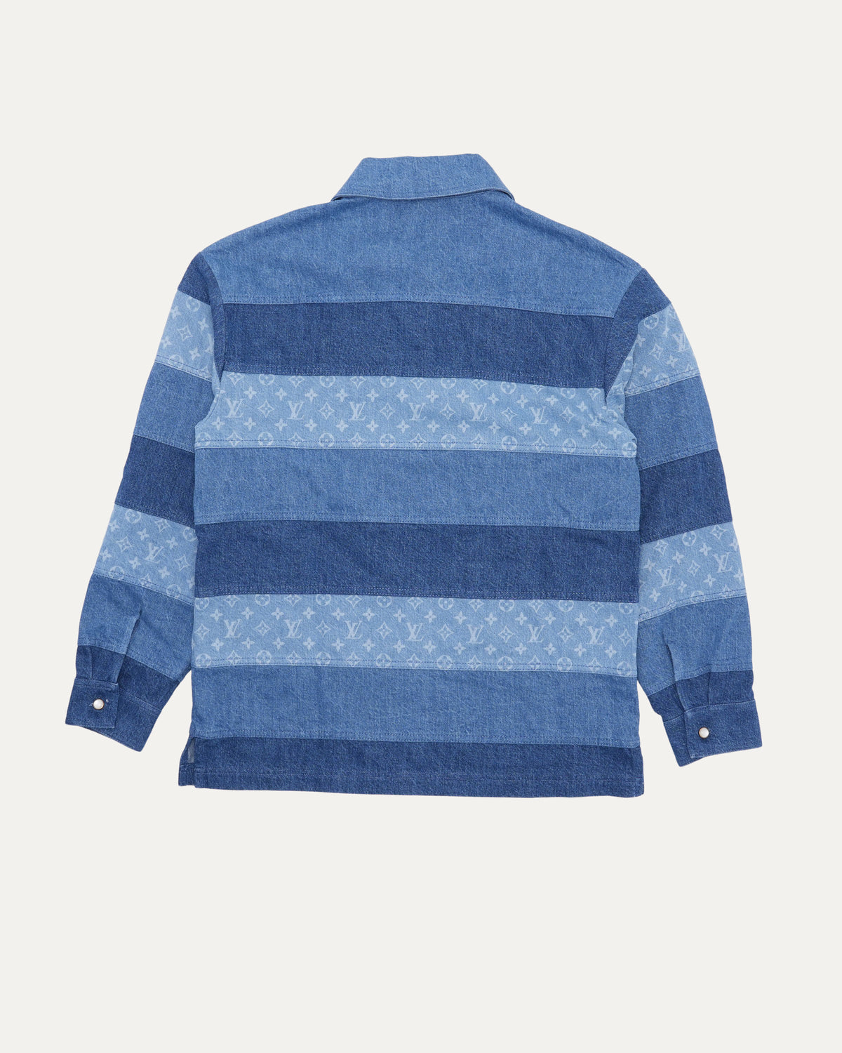 Patchwork Denim Long Sleeve Polo Shirt