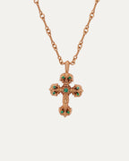 Gold Emerald Small Filigree Pendant on Twist Chain