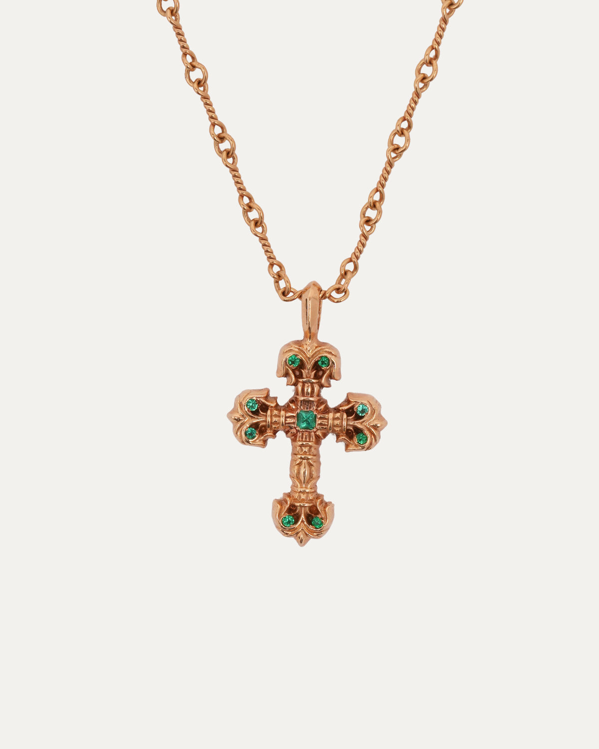 Gold Emerald Small Filigree Pendant on Twist Chain