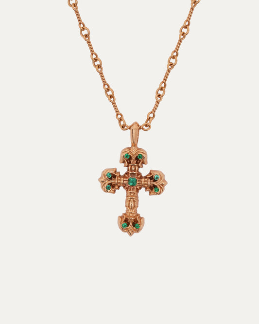 Gold Emerald Small Filigree Pendant on Twist Chain