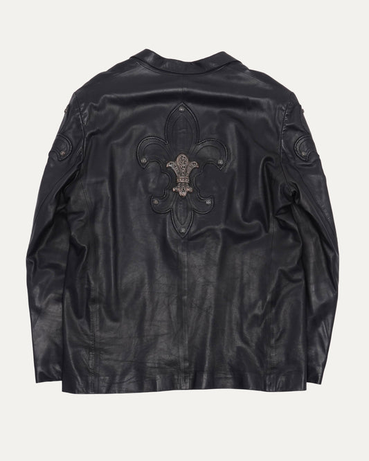 Hermes Scarf Lined Silver Embellished Leather Blazer