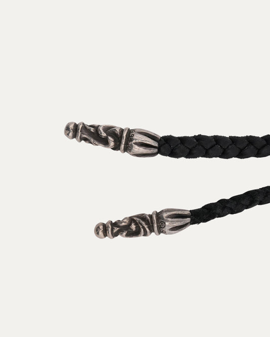 Braided Leather Necklace with Silver Aglets