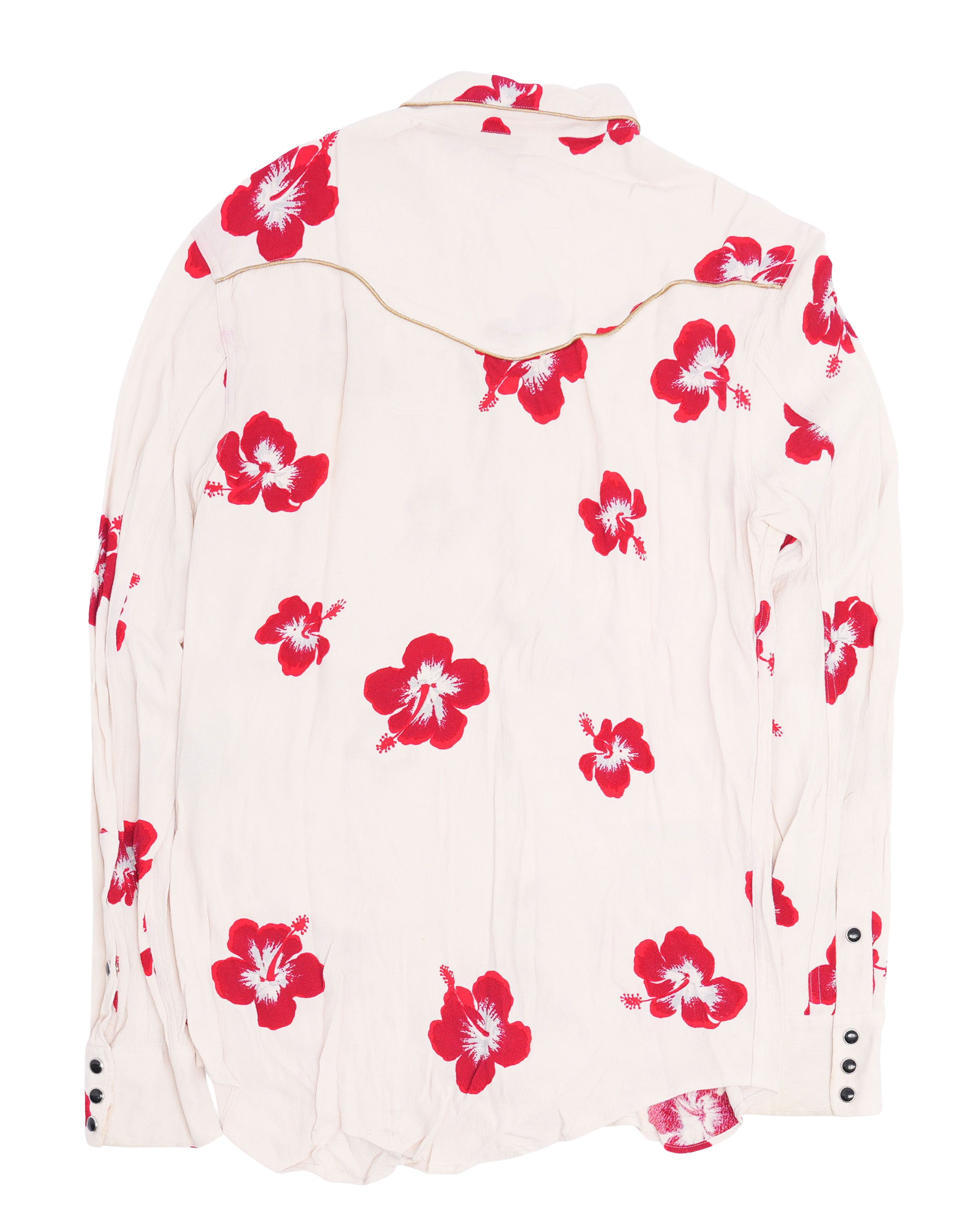 Hibiscus Print Crepe Western Shirt