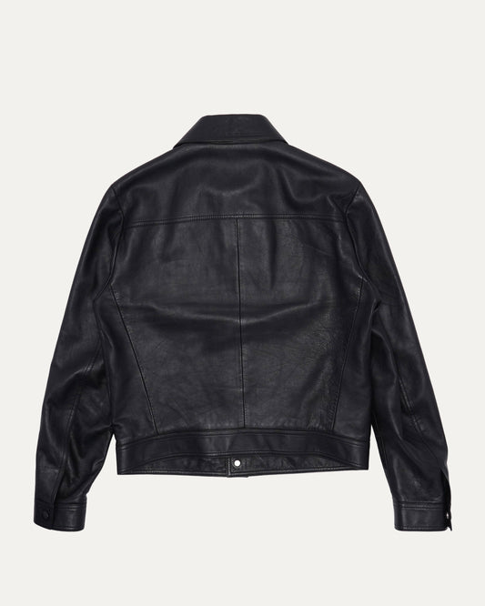 Snap Front Leather Trucker Jacket