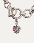 Diamond Ruby Heart Charm B Ring Toggle Bracelet