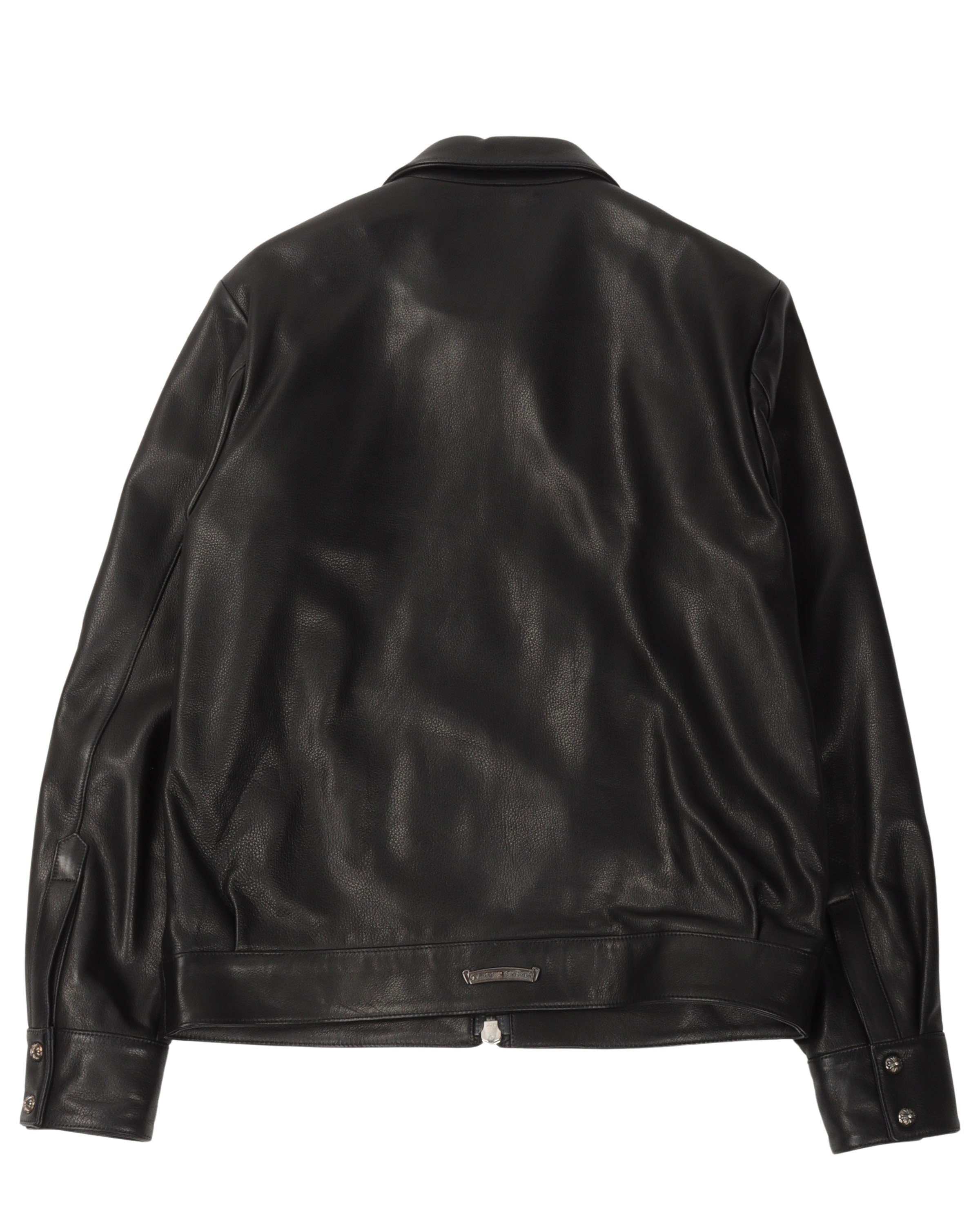 Cemetery Cross Patch Zip Up Leather Jacket
