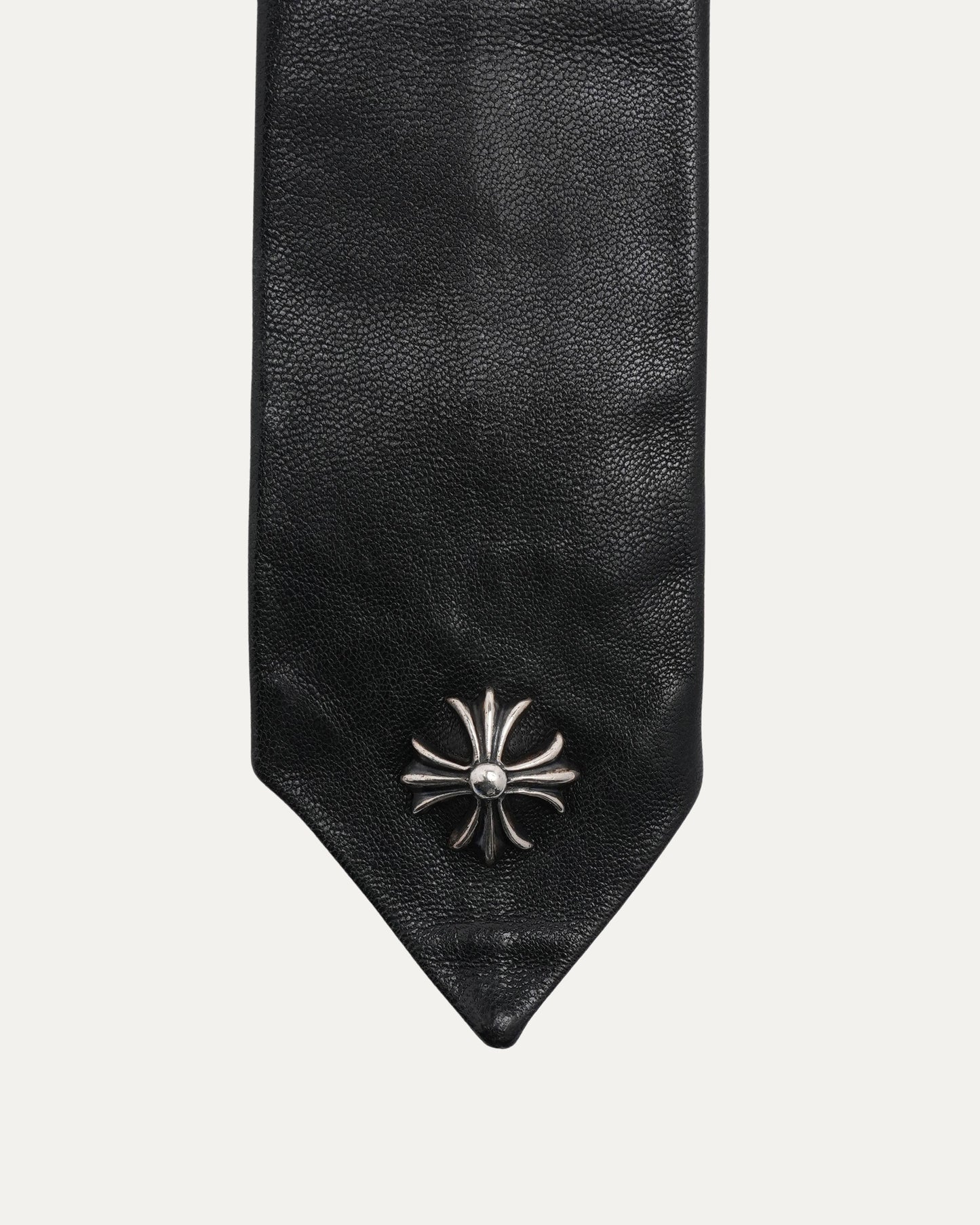 Cross Embellished Leather Tie