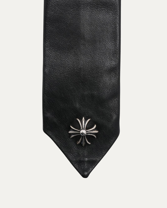 Cross Embellished Leather Tie